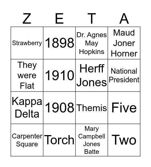 Zeta Badge Bingo Card