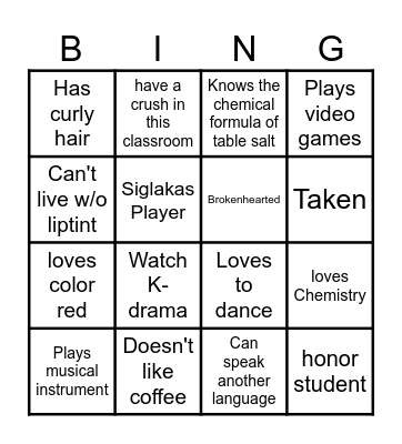 CHE 026 BSMT1 Bingo Card