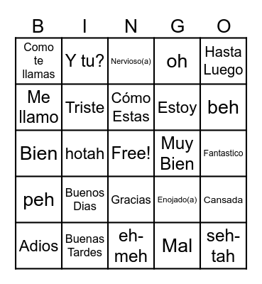Spanish Review Bingo Card