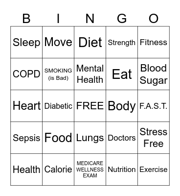 Health Fair Bingo Card