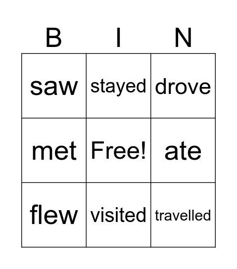 VERBS IN PAST Bingo Card