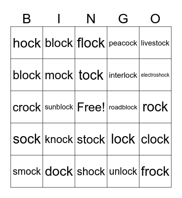 -ock Word Family Bingo Card