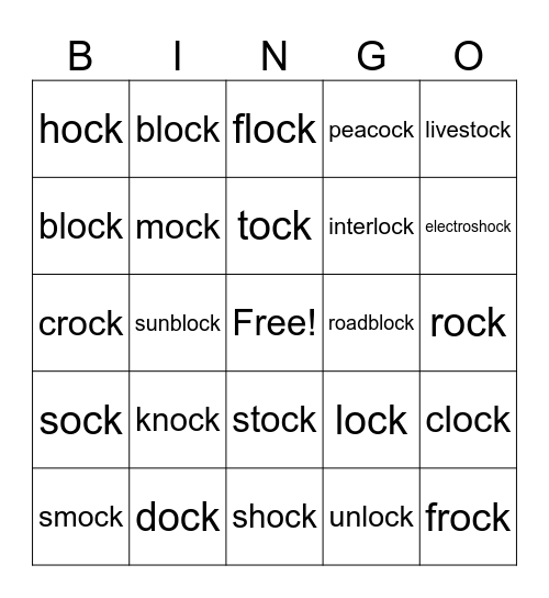-ock Word Family Bingo Card