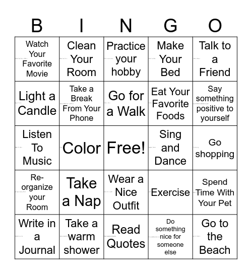 Self- Care Bingo Card