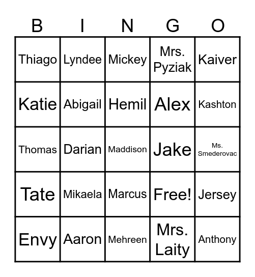Our Grade 3/4 Class! Bingo Card