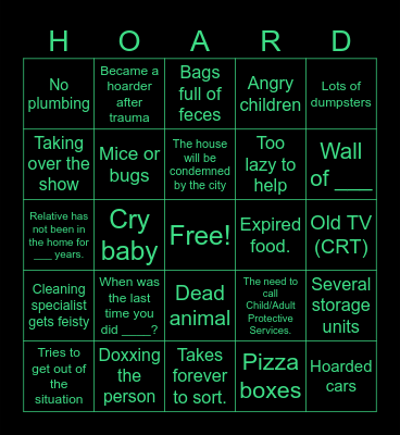 Hoarders Bingo Card