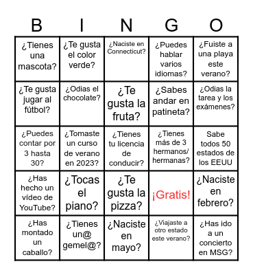 Bingo para conocerte Bingo Card