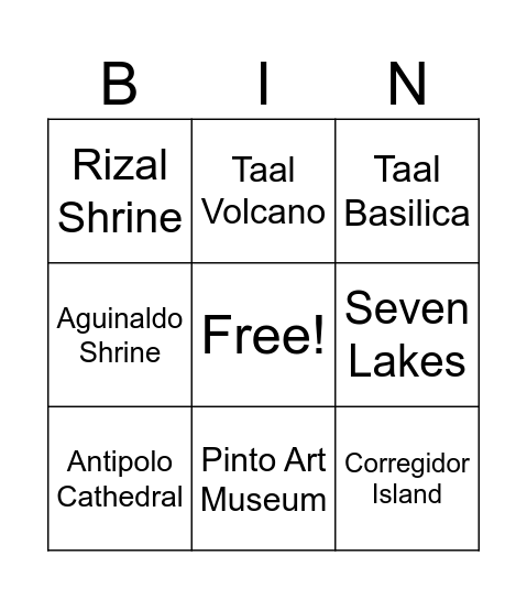 Famous Places and Landmarks Bingo Card