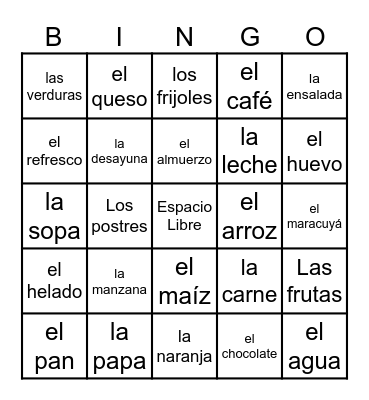 La Comida Bingo Card