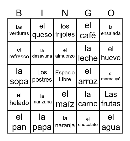 La Comida Bingo Card