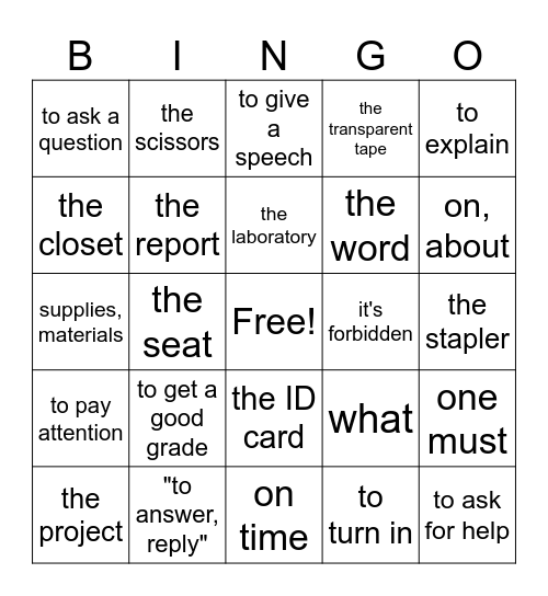 Chapter 1A: ¿Qué haces en la escuela? Bingo Card