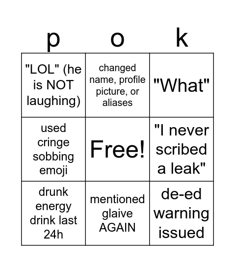 pk bingo Card