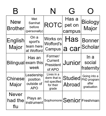 APO Bingo Card