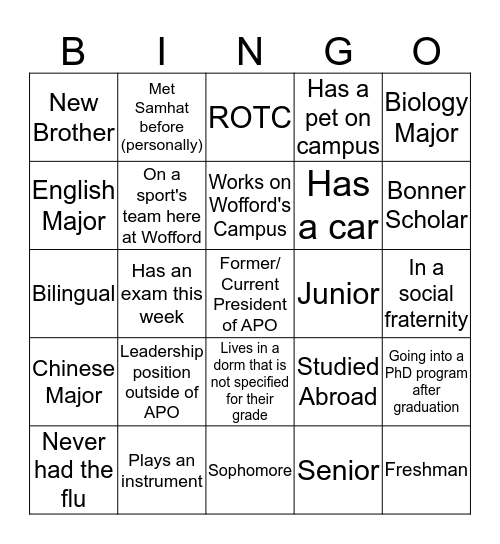 APO Bingo Card