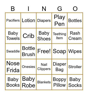 Baby Shower Bingo Card