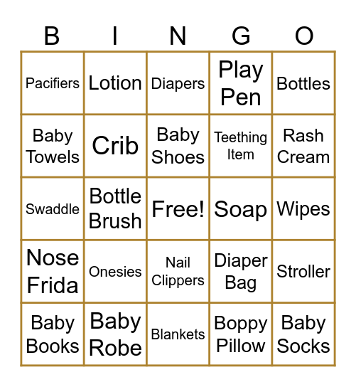 Baby Shower Bingo Card