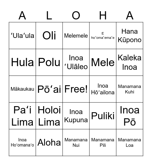 Aloha Bingo Card