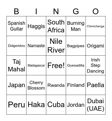 International Bingo Card