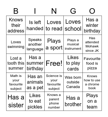 Buddy Bingo Card
