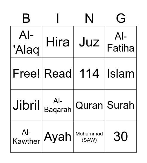 QURAN Bingo Card