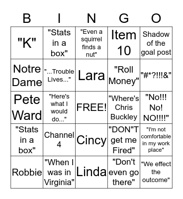 Bob's Broadcast Bingo Card
