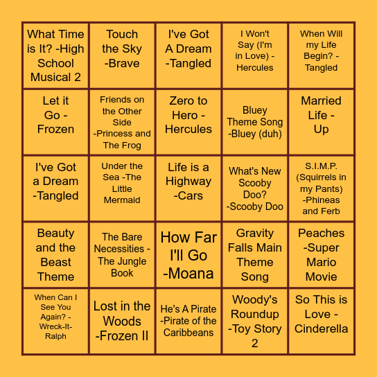 DISNEY Bingo Card