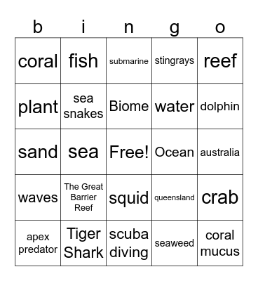 great barrier reef Bingo Card