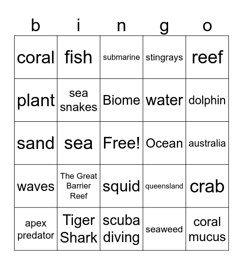 great barrier reef Bingo Card