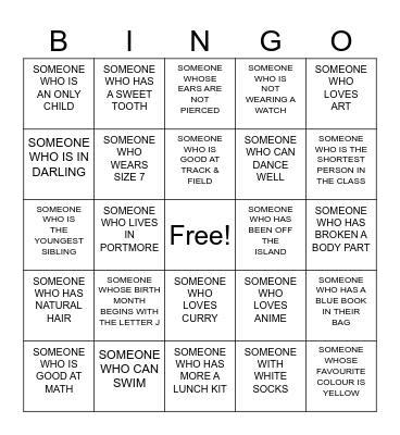 WELCOME BACK!! Bingo Card