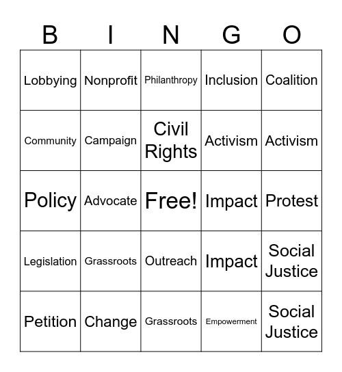 Advocacy Bingo Card