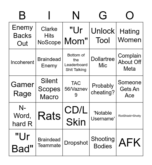 COD Bingo Card
