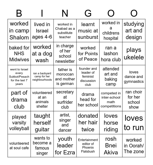 MM Human Bingo! Bingo Card