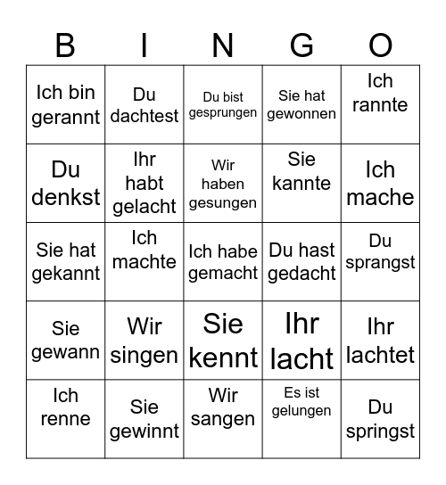Präsens/Präteritum/Perfekt Bingo Card