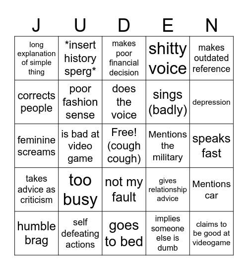 Juden bingo Card