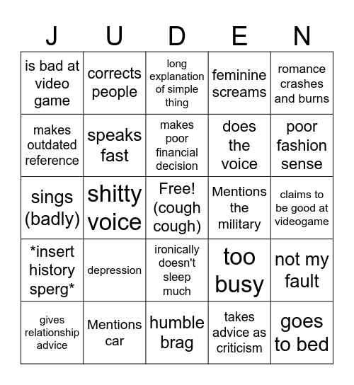 Juden bingo Card