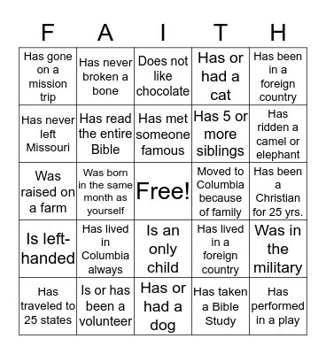 CROSSING SENIORS Bingo Card