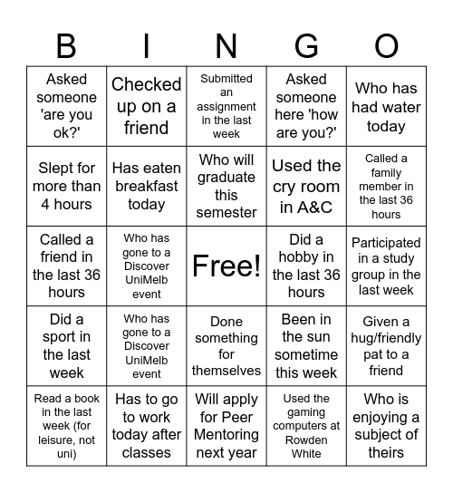 RUOK Day Bingo! Find someone who fits one of these boxes and tick them ...