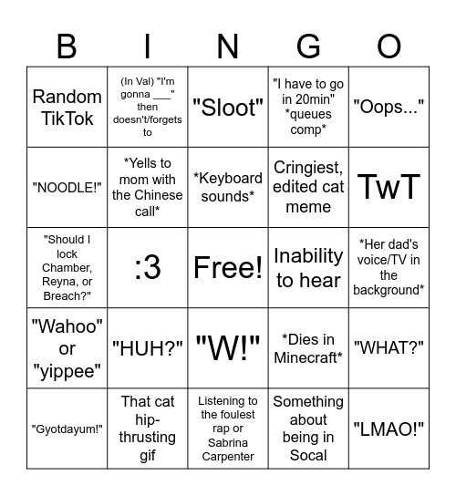 Styx Bingo Card