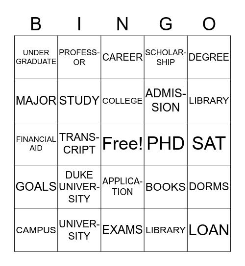 College Bingo Card