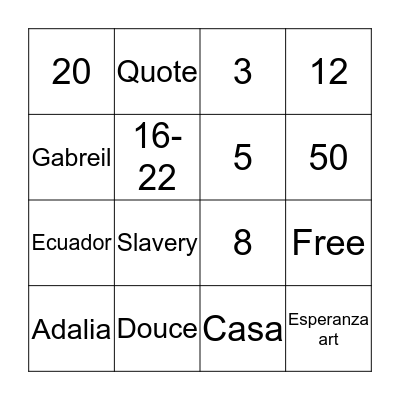 Casa Adalia Bingo Card