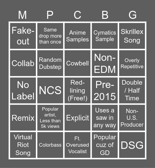 Music Production Class Bingo Game!!! Bingo Card