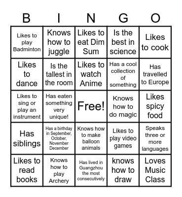 Find a Friend Who... Bingo Card