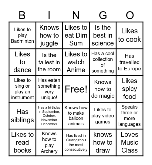 Find a Friend Who... Bingo Card