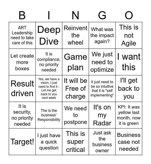 Bullshit Bingo ;) Bingo Card