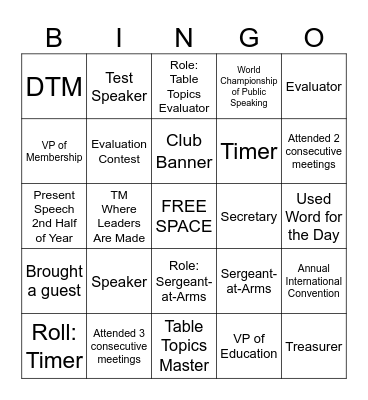 Toastmasters Bingo Card
