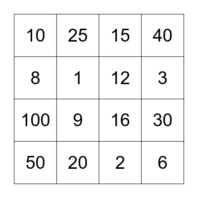 Multiplication Bingo! Bingo Card
