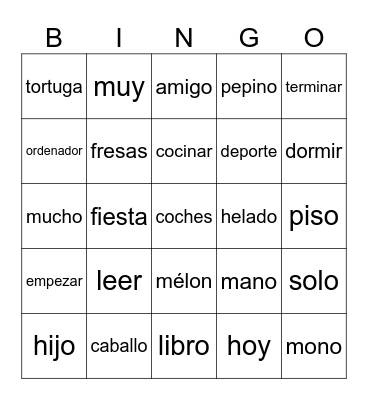 Palabras 1 Bingo Card