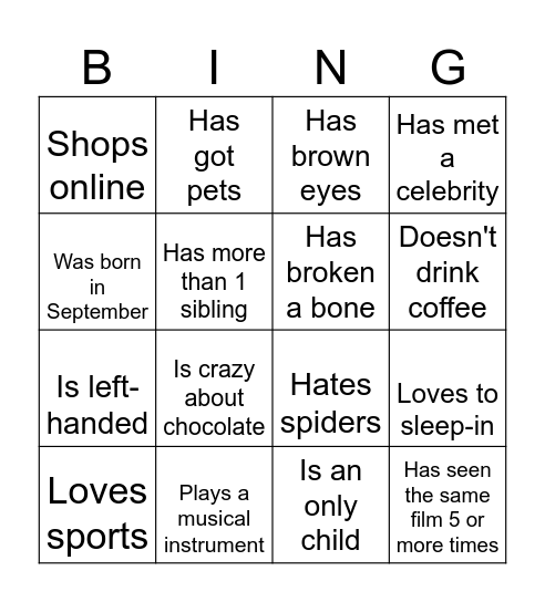 People Bingo Card