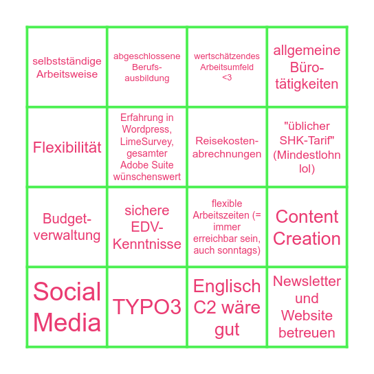 delusional SHK-Stellenausschreibungen Bingo Card