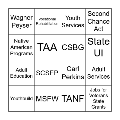 Required Partners BINGO Card